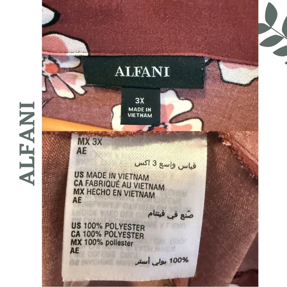 Alfani Faux Wrap Floral Long Sleeve Blouse Brick Red Pink Plus Size 3X - Picture 7 of 7